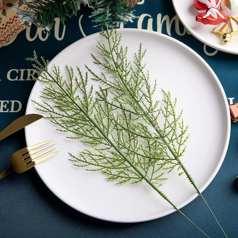 Alpurple 60 Pcs Artificial Pine Branches- 13.7 Inches Fake Greenery Pine Sprigs- Plastic Faux Pine Picks for Christmas DIY Garland Wreath Floral Home Garden Decoration - Image 4